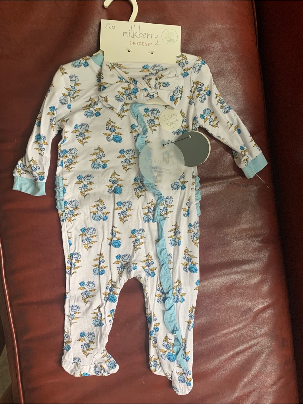 Milkberry Blue Floral Baby Pajamas with Headband